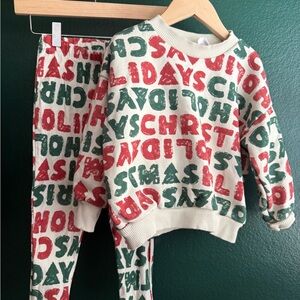 Zara Festive Holiday Print Sweater and Pants Set